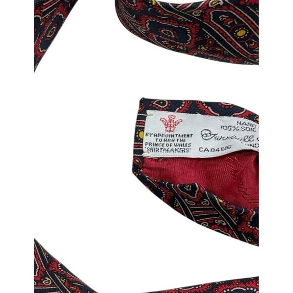 TURNBULL & ASSER Men's Silk Necktie LUXURY Navy Red Geometric Paisley W:3.7" EUC - Picture 3 of 4